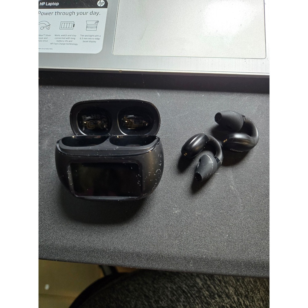 Miniso Open Ear Clip On Wireless Bluetooth Earbuds Digital Display Case Black